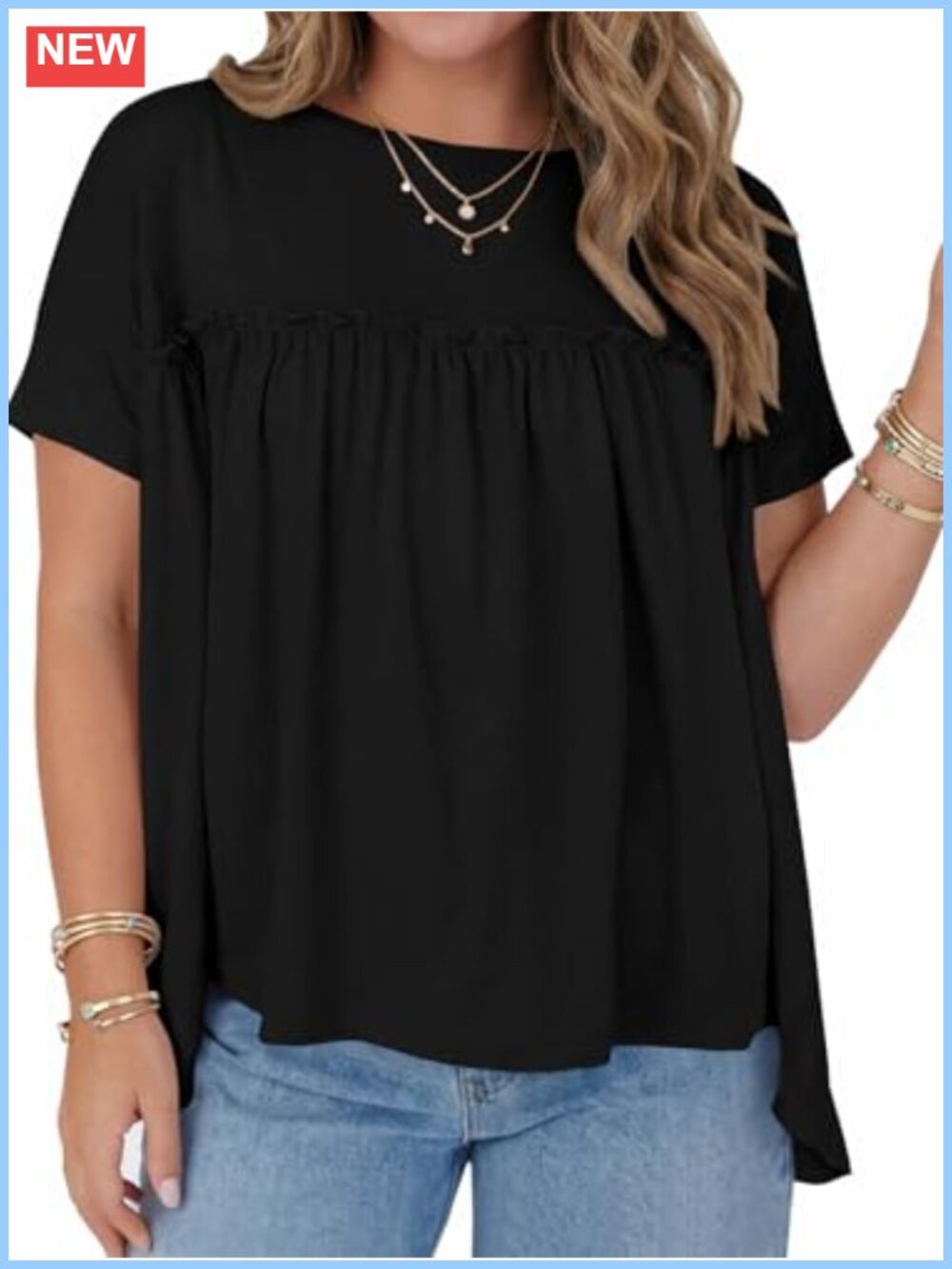 Womens Plus Size Babydoll Top Short Sleeve Peplum Tunic Loose Fit